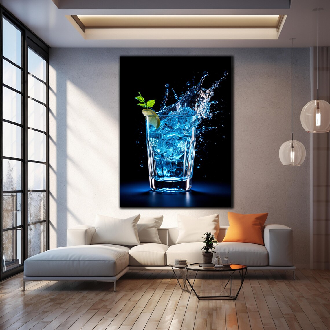 Blue Cocktail Splash Tall Glass Black Background Bar Drink Art Poster - Image 3