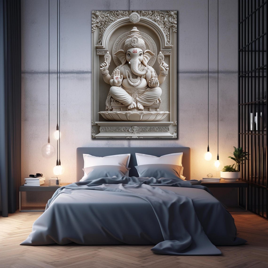 White Ganesha Temple Arch Carved Marble Blessing Wall Art Poster - Image 2
