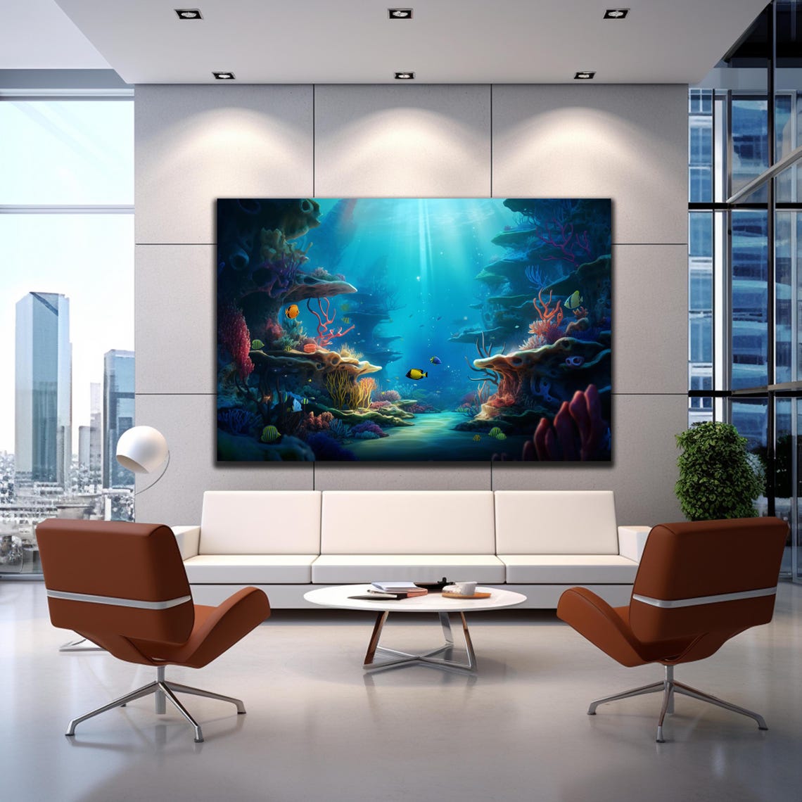 Underwater Coral Reef Sunlit Rock Arches Tropical Fish Scene Poster - Image 2