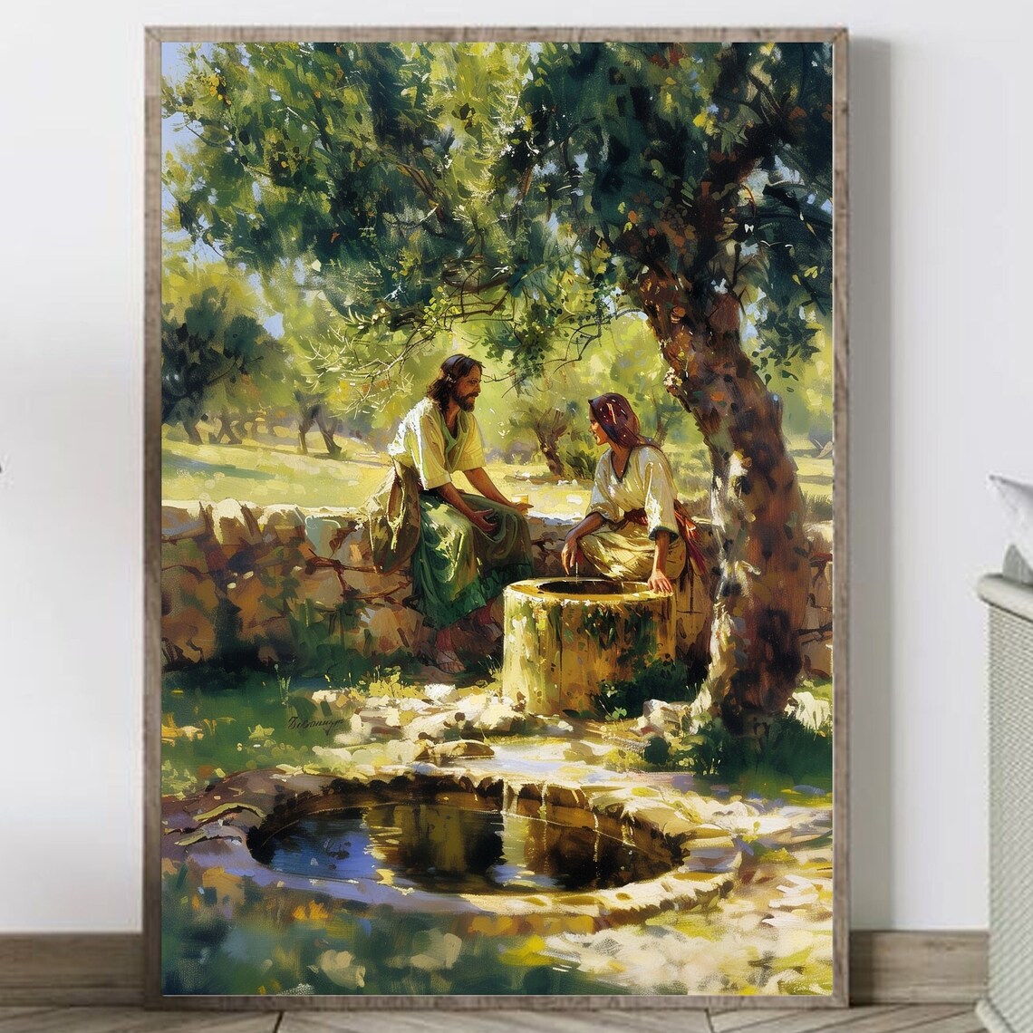 Jesus Christ and Samaritan Woman Modern Christian Art Print