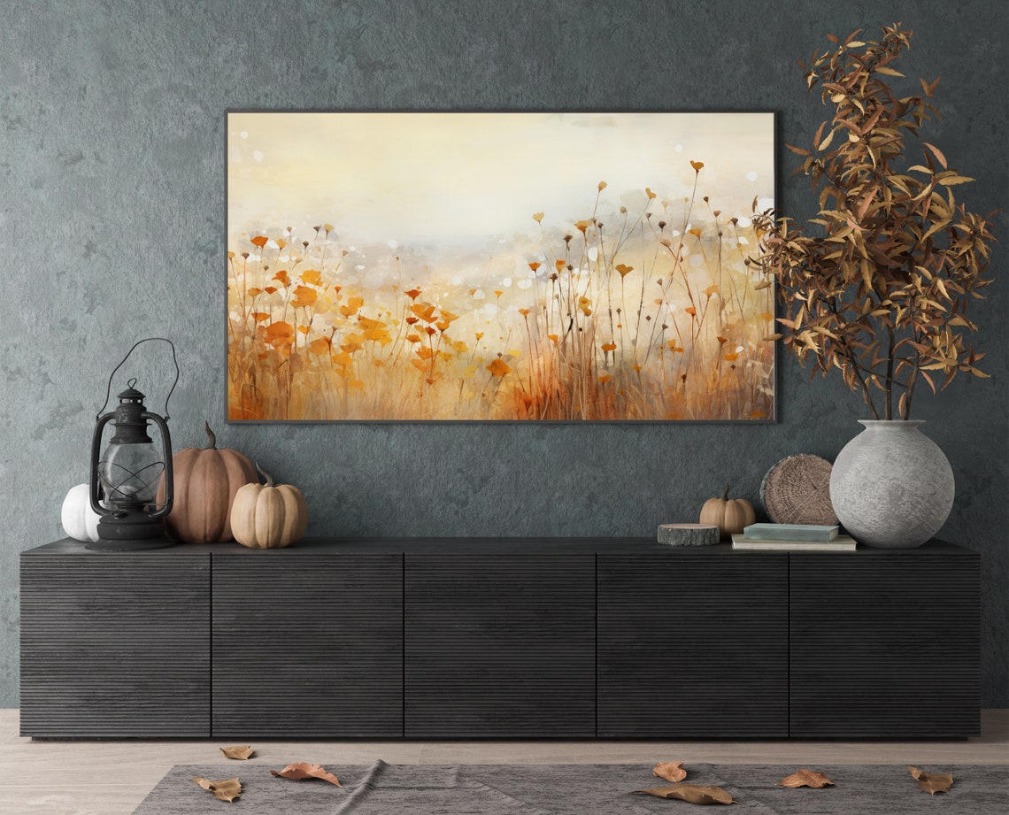 Dreamy Golden Autumn Wildflower Meadow Abstract Landscape Poster - Image 3