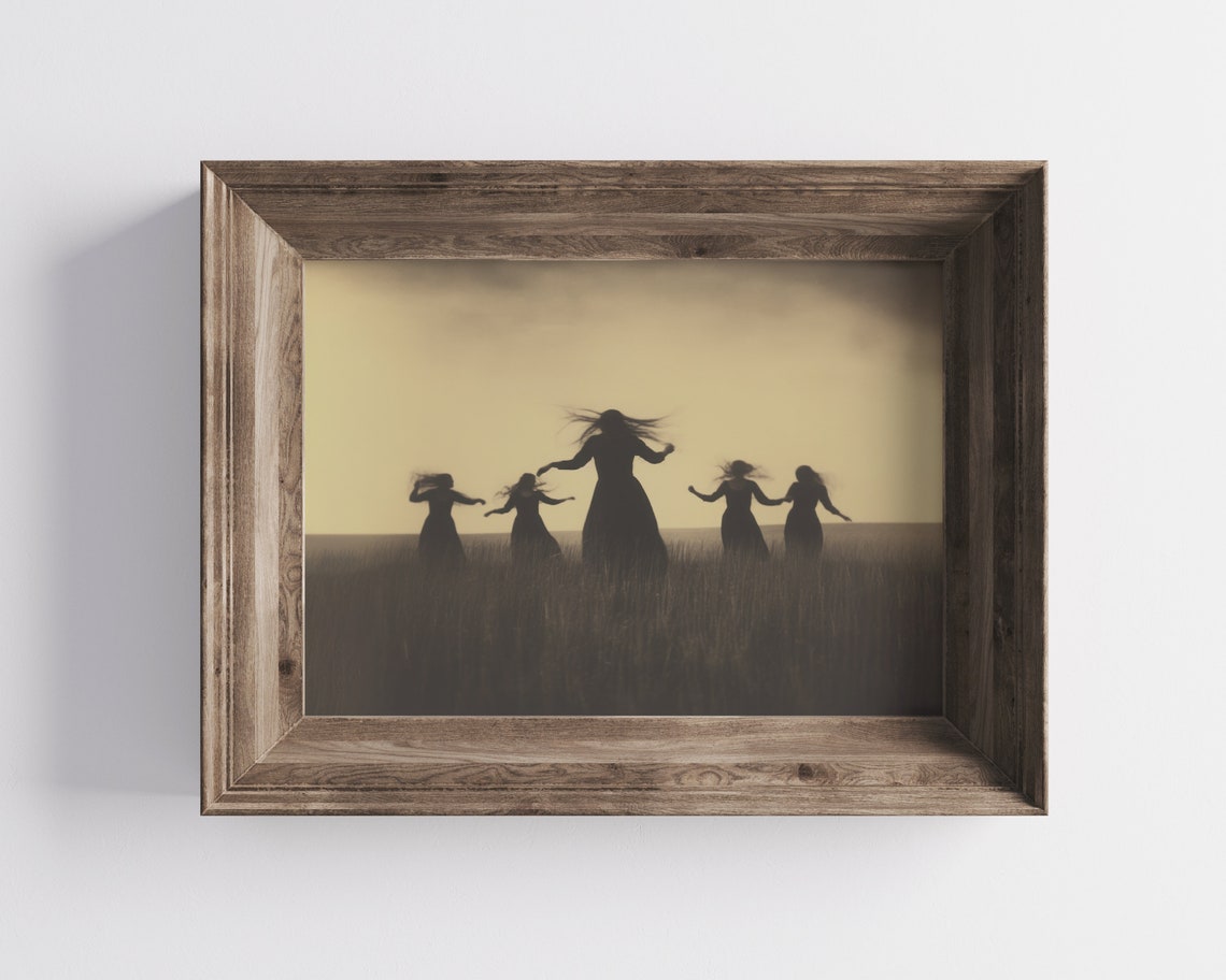 Dancing Women Sunset Field Silhouette Witchy Bohemian Art Poster - Image 2