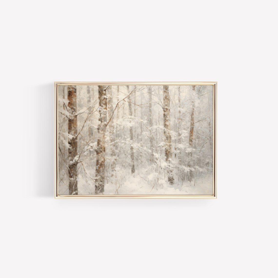Snowy Winter Woods Forest Vintage Landscape Oil Painting Style Poster - Image 2