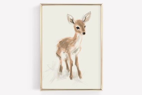 Watercolor Fawn Baby Deer Sketch Minimalist Nursery Animal Art Poster