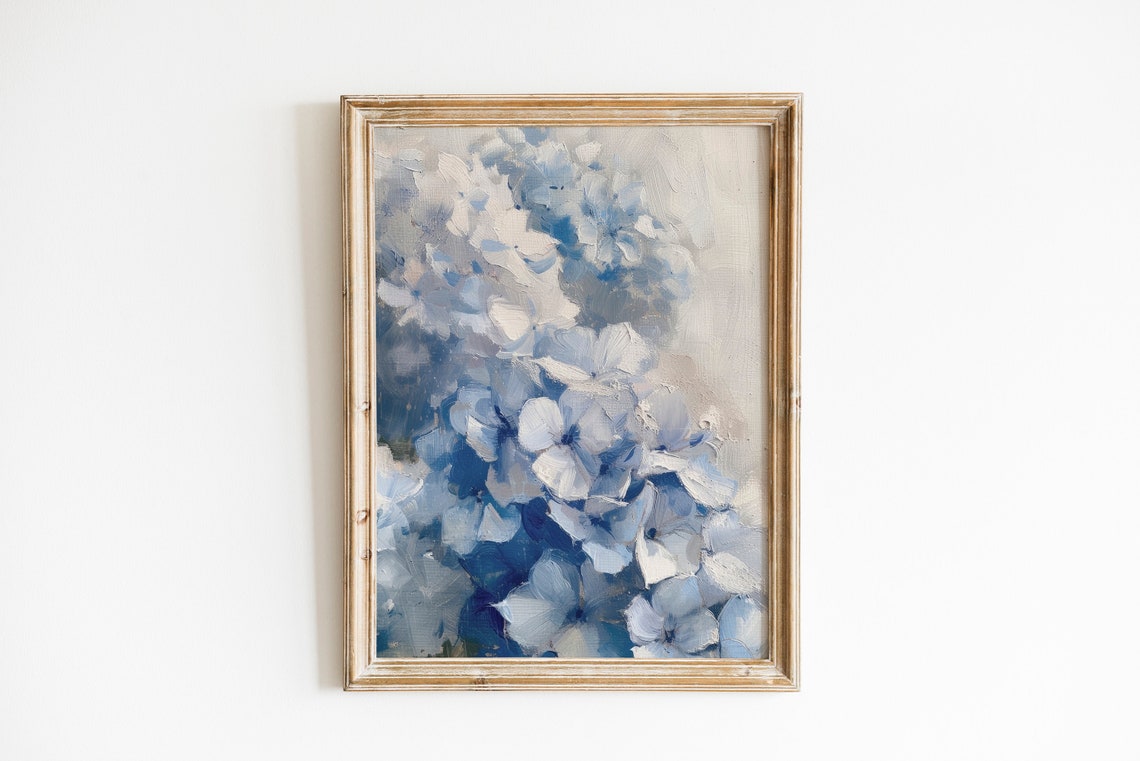 Blue Hydrangea Blossoms Spring Impressionist Oil Painting Poster