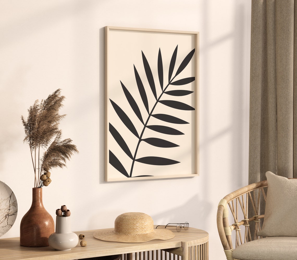 Bold Black Palm Frond Silhouette On Warm Cream Minimalist Poster - Image 4