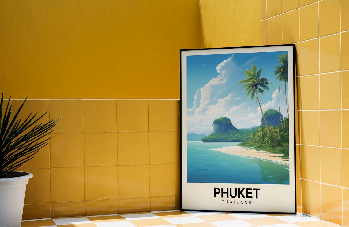 Phuket Thailand Sunny Tropical Beach Colorful Retro Travel Poster - Image 3