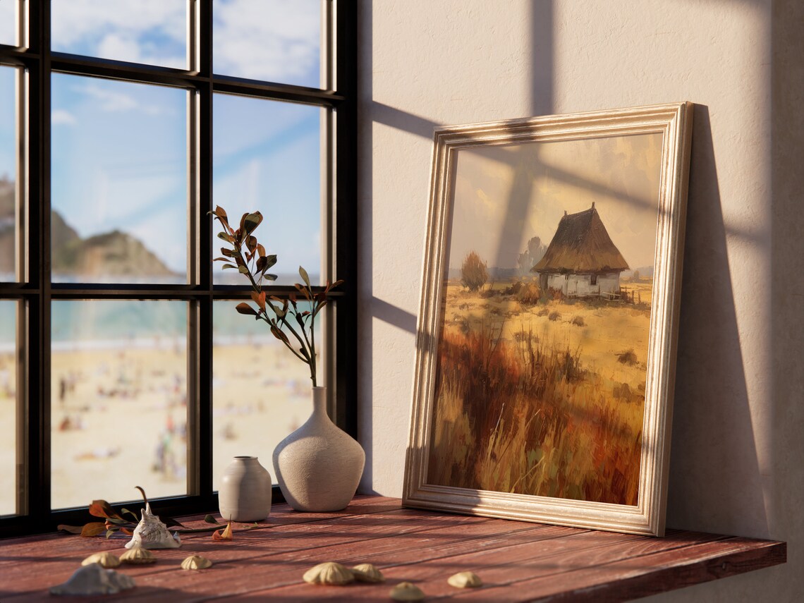 Thatched Roof Cottage Golden Field Vintage Farmhouse Art Print - Image 4