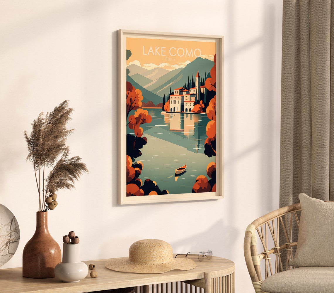 Lake Como Italy Autumnal Villa Lake Scene Vintage Travel Poster - Image 4