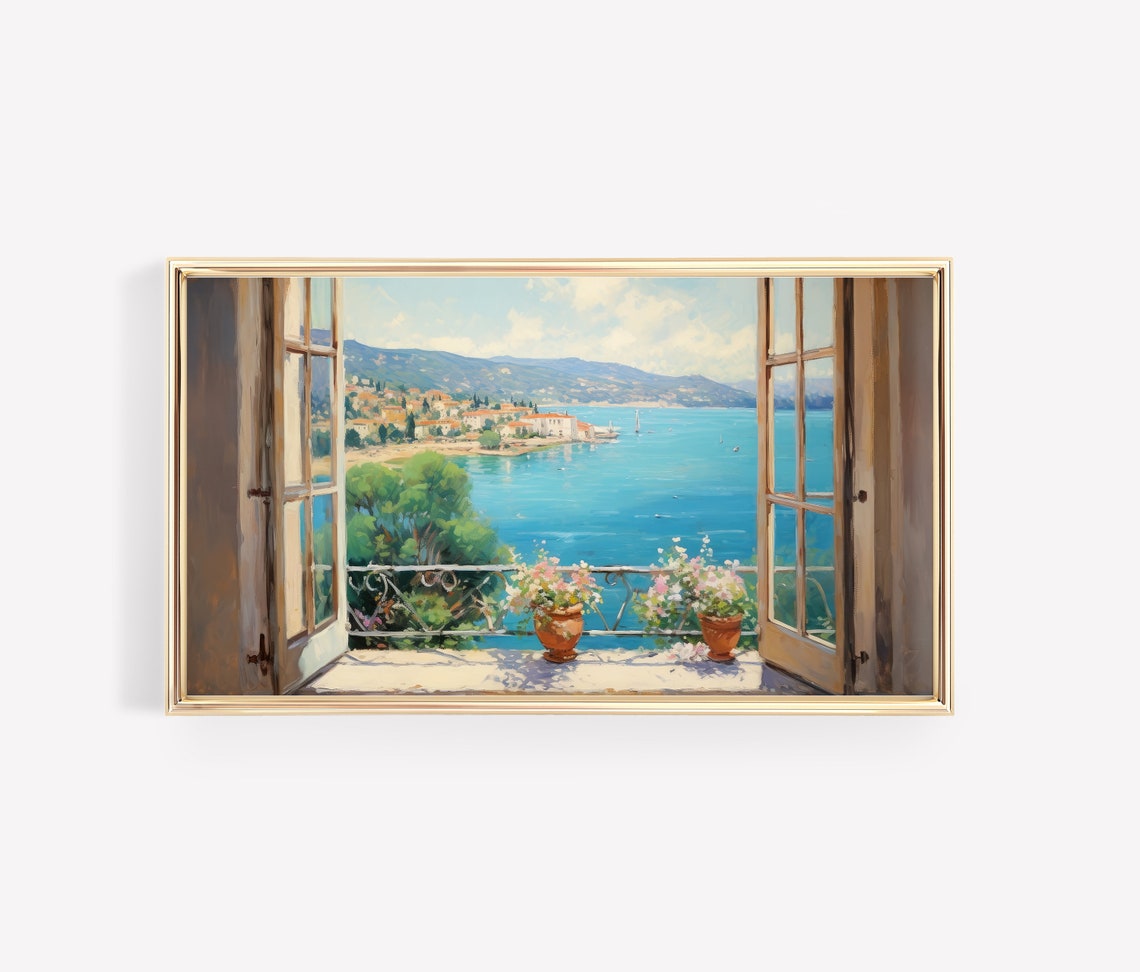 French Riviera Coast View Through Window Turquoise Sea Poster - Image 3