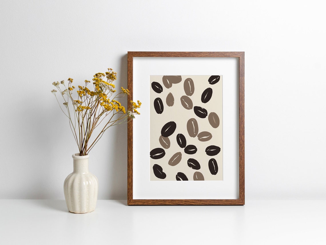 Scattered Coffee Beans Minimalist Boho Modern Kitchen Wall Art - Image 3