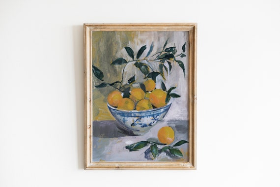 Bowl Of Oranges Spring Vintage Print Farmhouse Art Citrus Wall