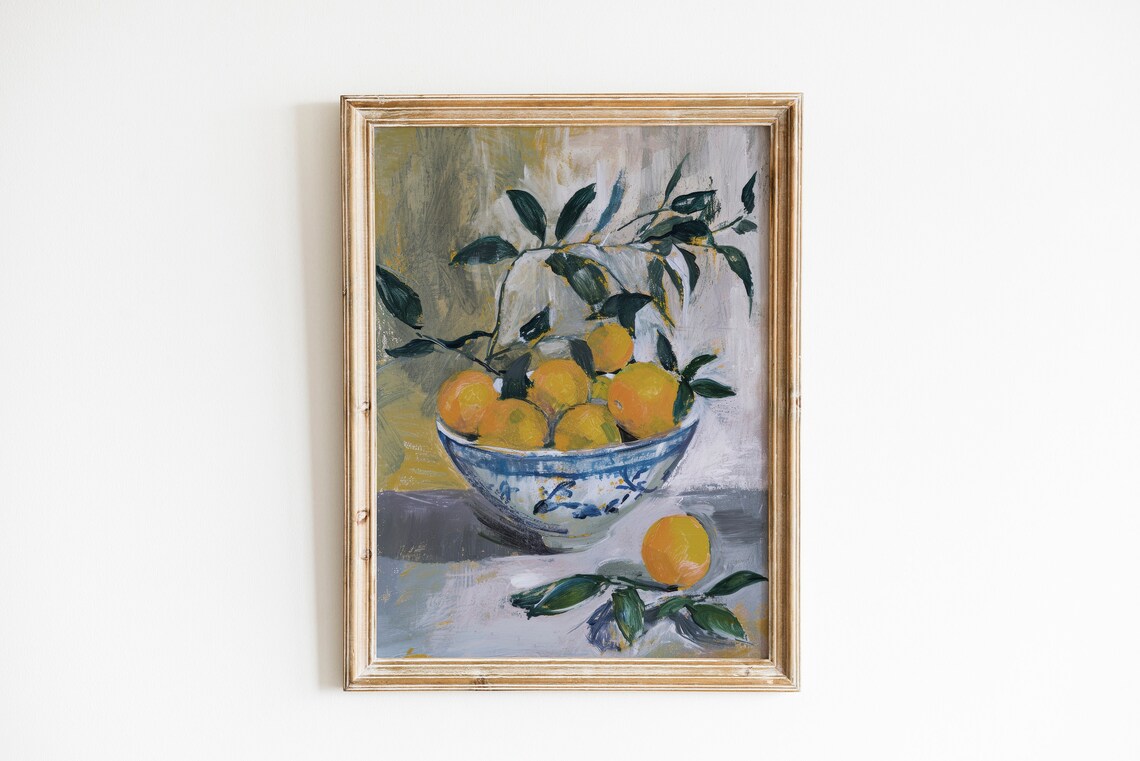 Bowl of Oranges Citrus Still Life Impressionist Oil Painting Poster