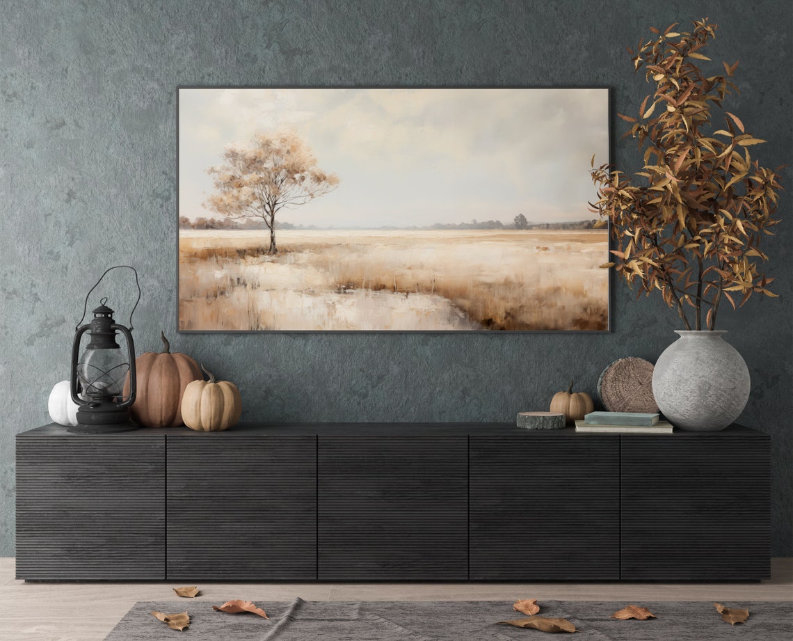 Lone Tree Golden Wheat Field Neutral Vintage Landscape Farm Art Poster - Image 4