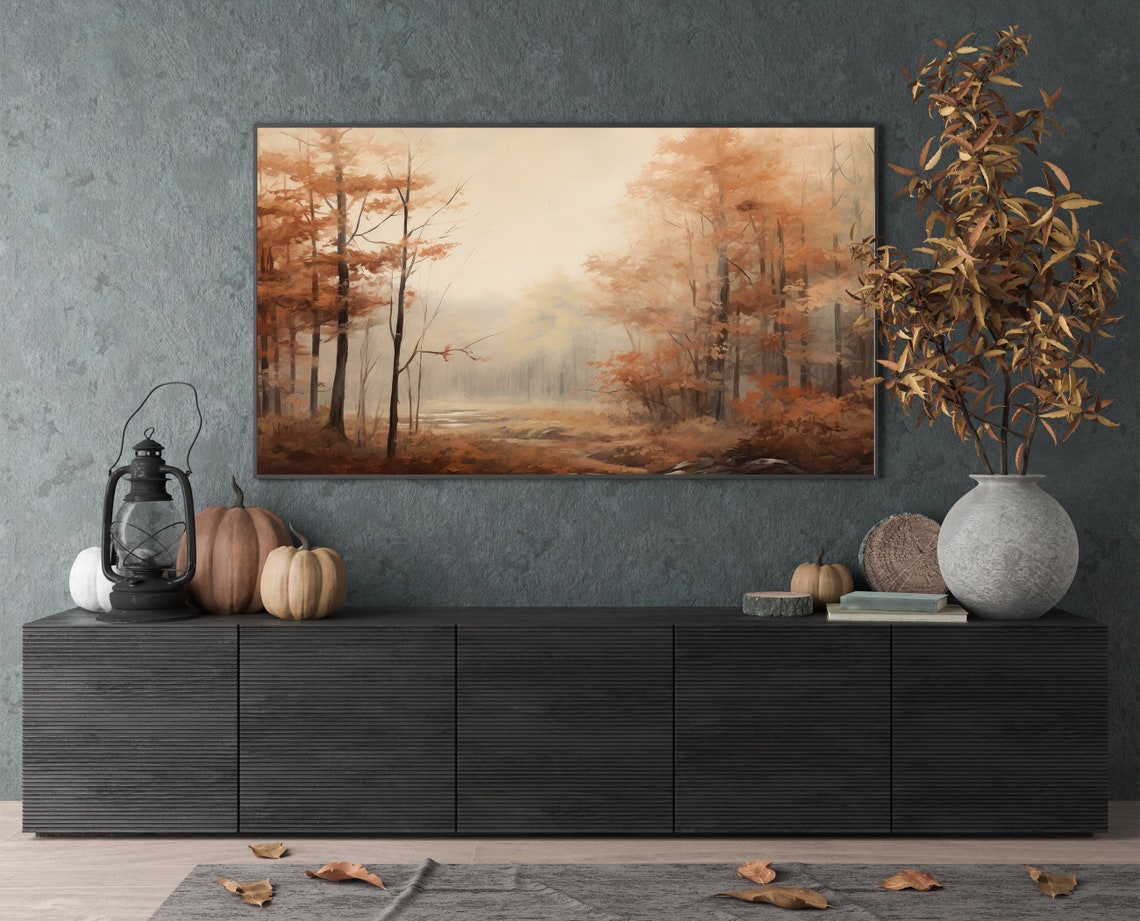Muted Coppery Autumn Woods in Soft Fog Vintage Landscape Poster - Image 3