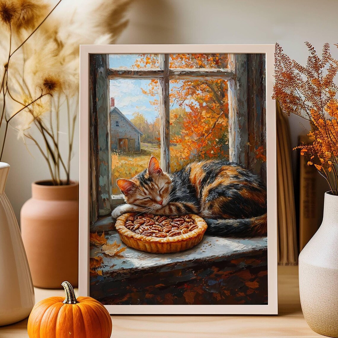 Tortie Cat and Pecan Pie Thanksgiving Poster