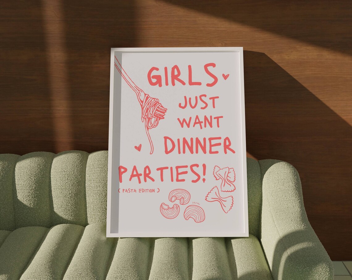 Girls Just Want Dinner Parties Pasta Edition Red Kitchen Poster