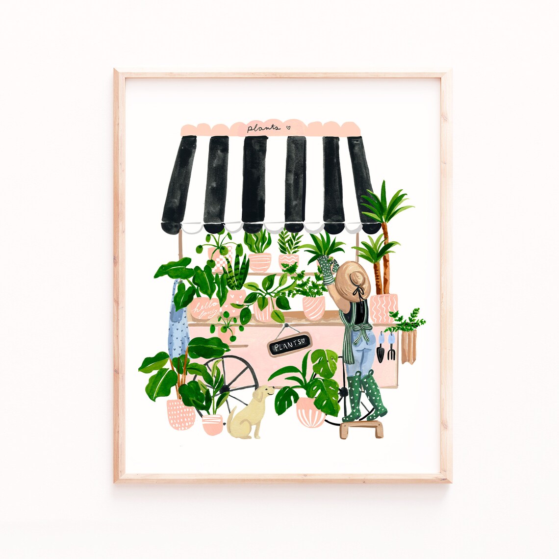 Plant Cart Art Print, Watercolor Botanical Wall Art