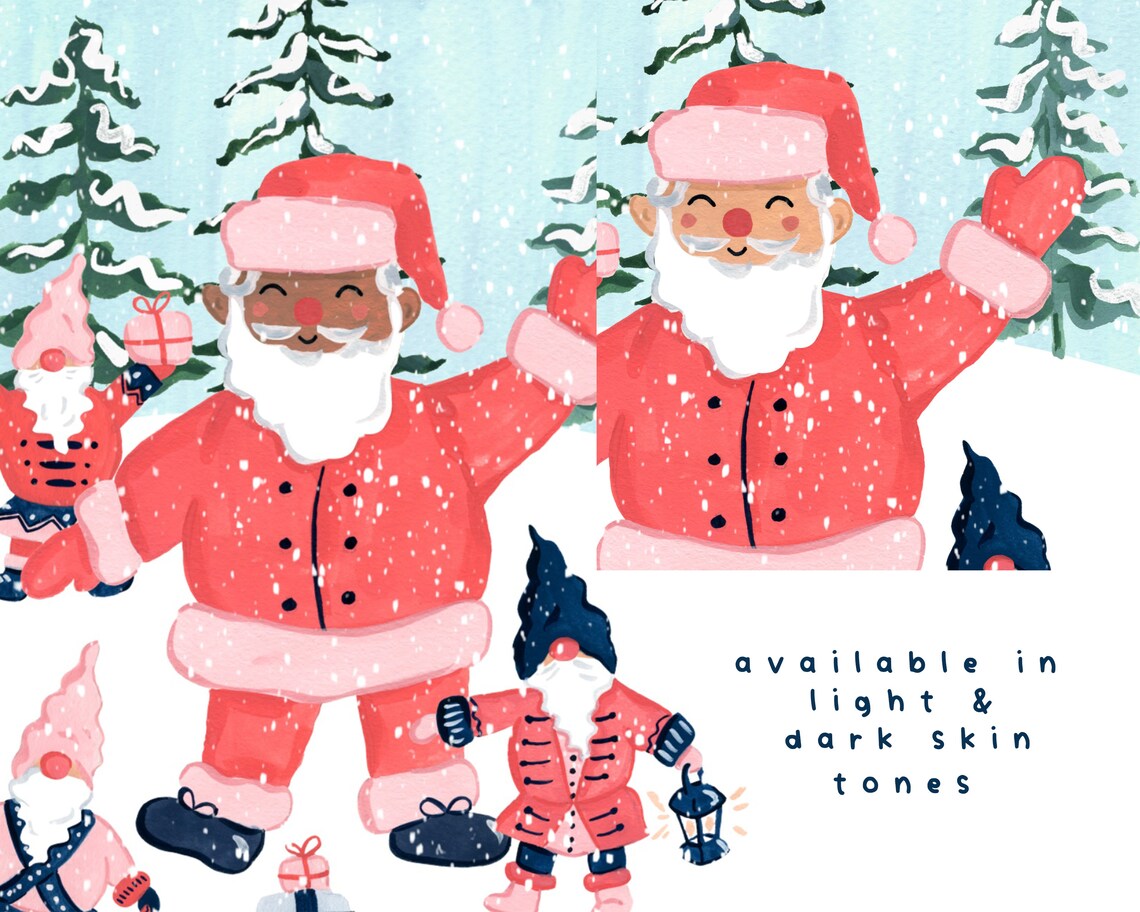 Santa and Gnomes Christmas Holiday Art Print - Image 3