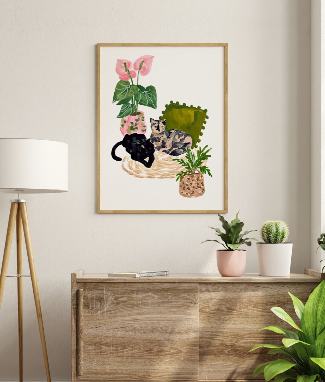 Cats Art Print, Two Cats And Plants Poster - Image 4