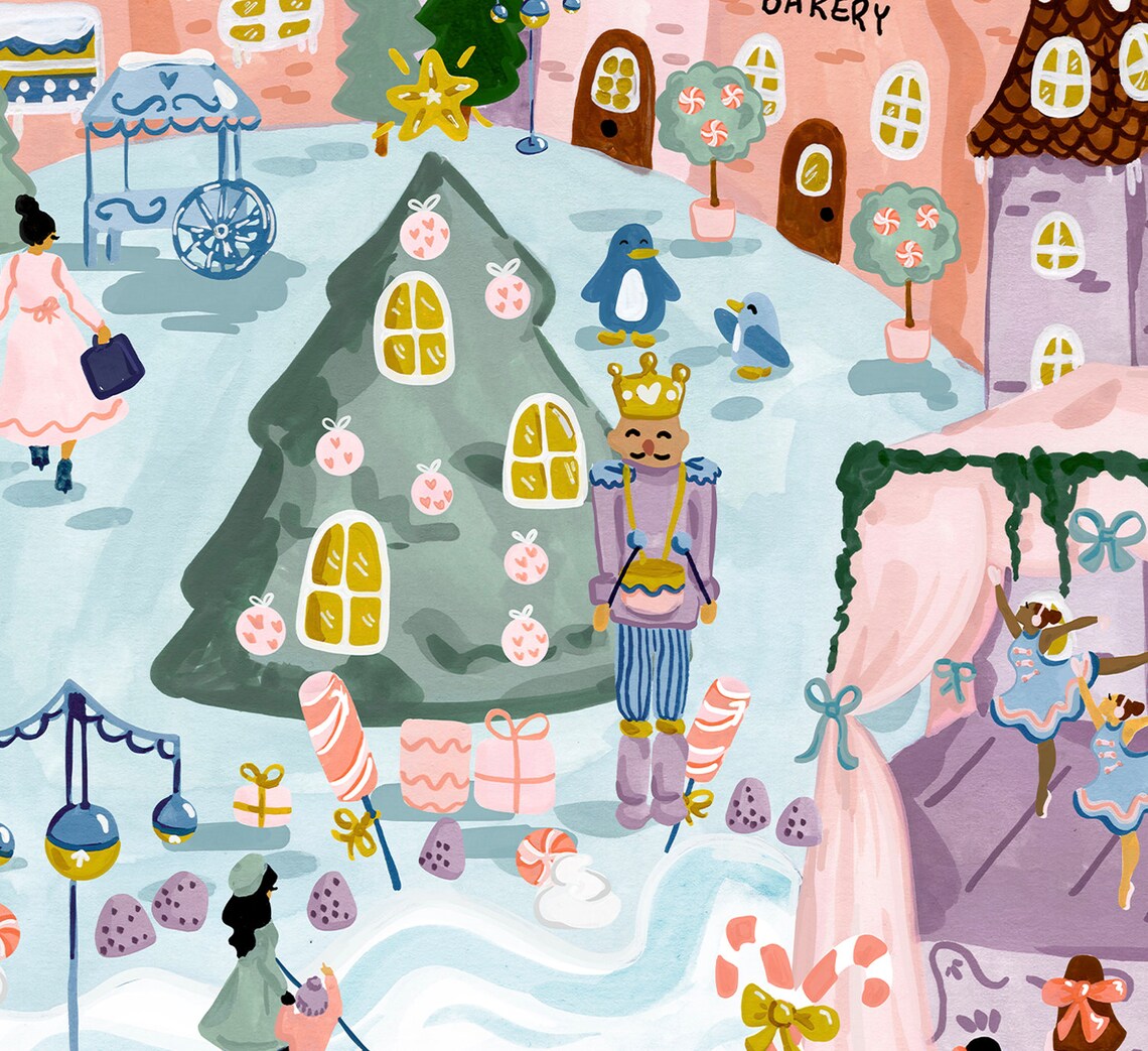 Christmas Fairy Village Snowy Night Nutcracker Holiday Card Print - Image 3
