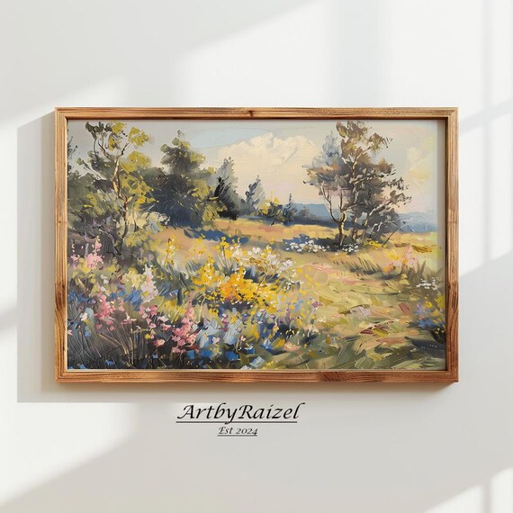 Spring Wildflower Field Impressionist Country Garden Art Poster