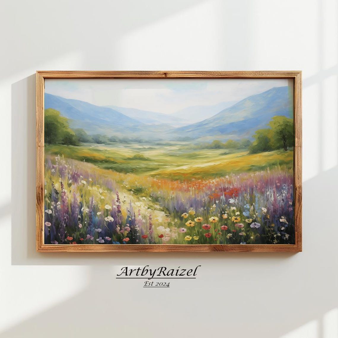 Colorful Wildflower Valley Mountain Meadow Landscape Art Poster