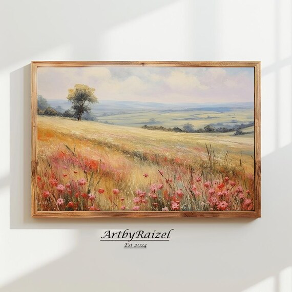 Lone Tree Hill Pink Wildflowers Rolling Country Hills Poster