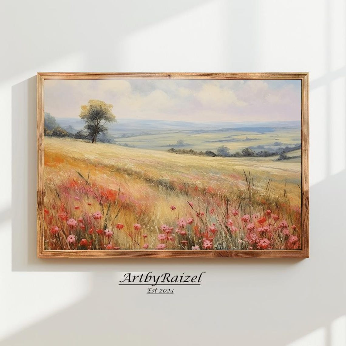 Lone Tree Hill Pink Wildflowers Rolling Country Hills Poster