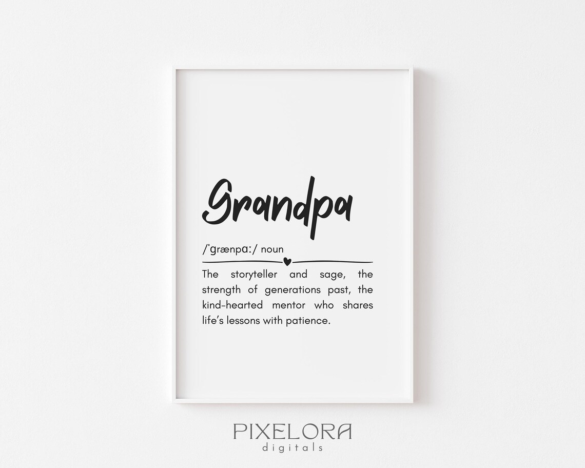 Grandpa Dictionary Definition Heartfelt Family Storyteller Meaning Poster