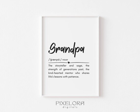 Grandpa Dictionary Definition Heartfelt Family Storyteller Meaning Poster