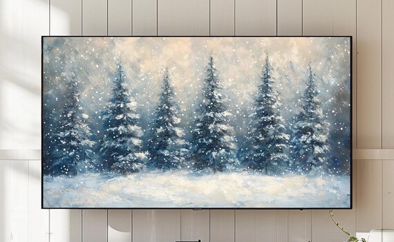 Snowy Winter Fir Trees in Gently Falling Snow Landscape Art Poster