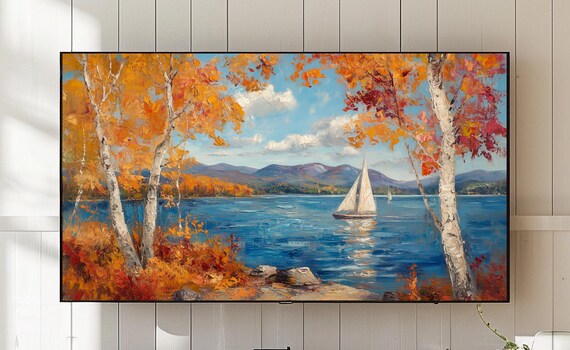 Autumn Lake Frame Tv Art Birch Tree Landscape 27