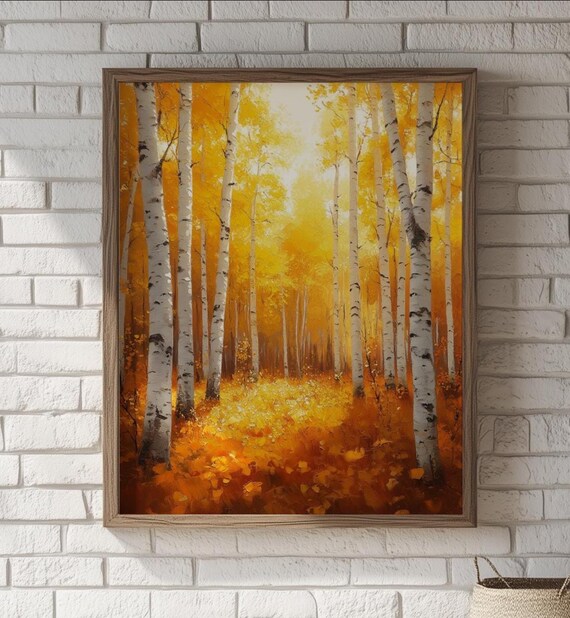 Glowing Aspen Grove Print Rustic Autumn Forest Scene 46