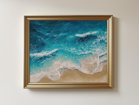 Aerial Beach View Print Ocean Waves Sandy Shoreline 519