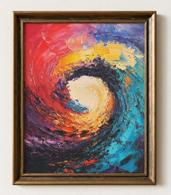 Abstract Swirl Art Print Red Yellow Blue Purple Tones 937