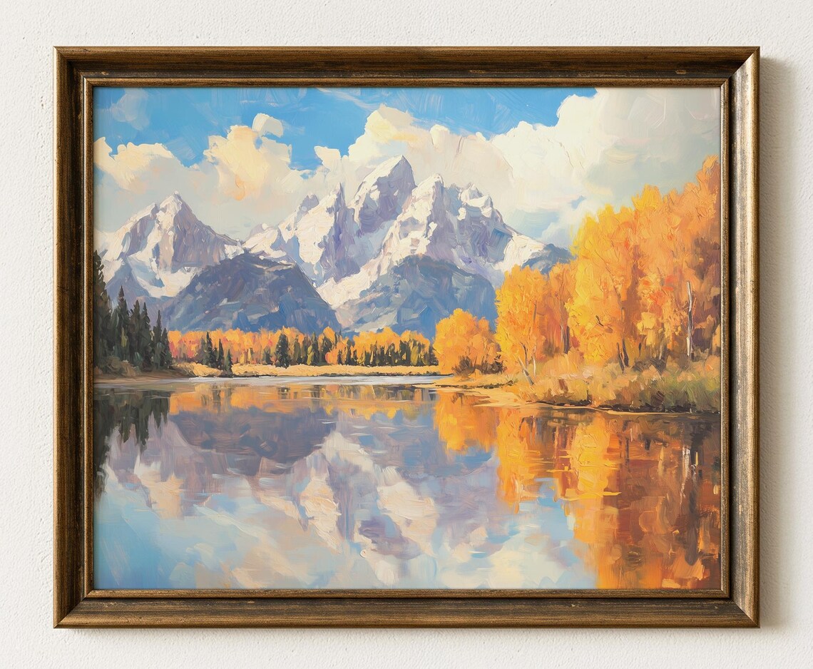 Grand Tetons Autumn Landscape Art Print Golden Mountain View 718
