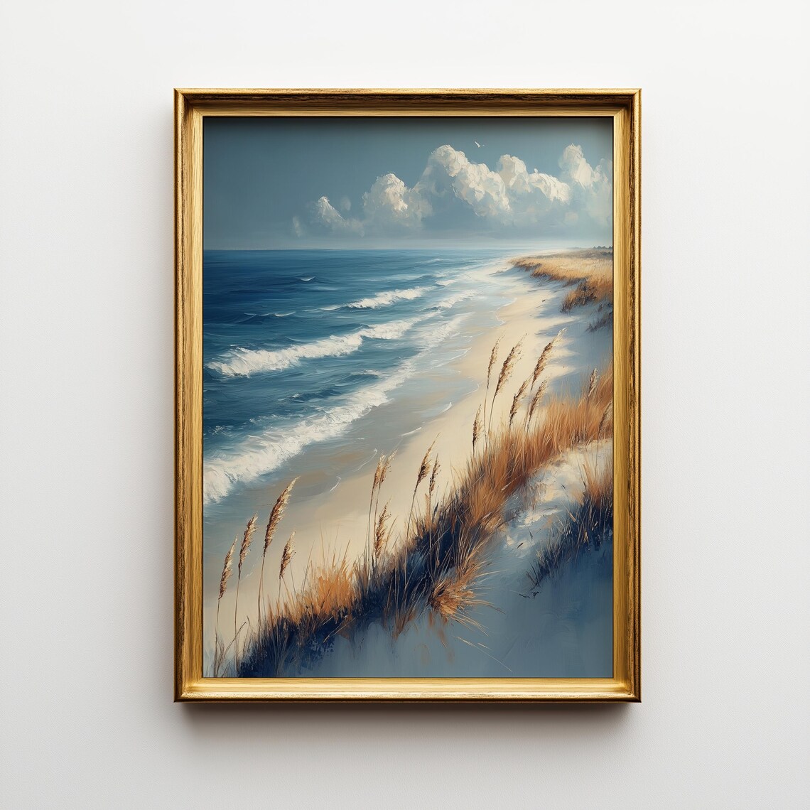 Sandy Beach Seascape, Coastal Sea Oats Landscape