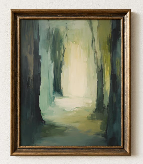 Moody Abstract Forest Art Green And Blue Landscape Artwork 924
