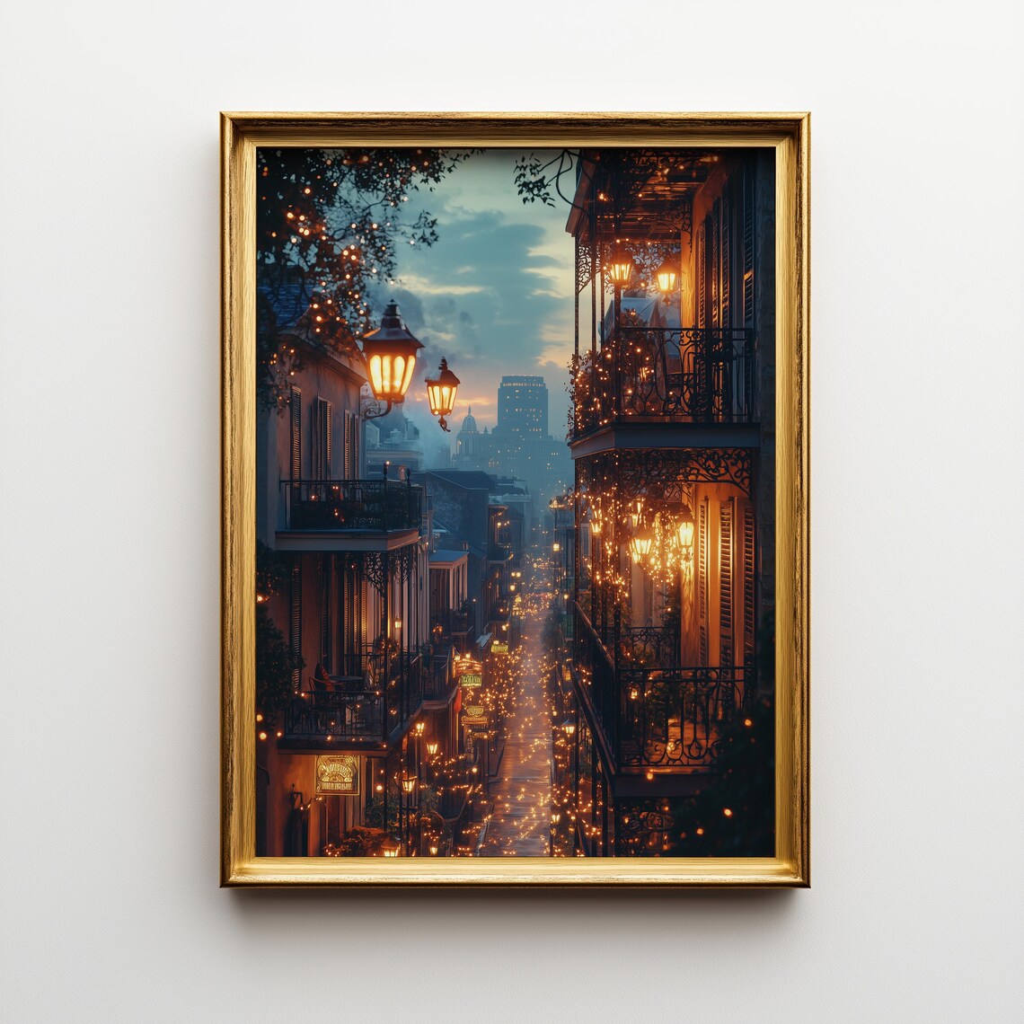 New Orleans French Quarter Night Vintage Street Scene Art Print