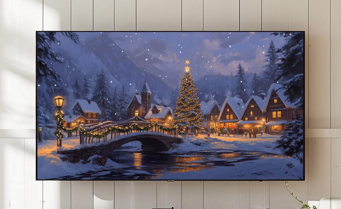 Christmas Village Samsung Frame Tv Art Winter Night Scene 753
