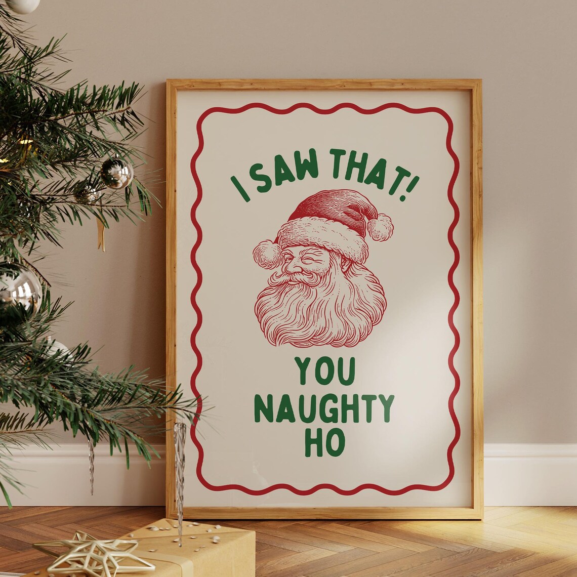 I Saw That You Naughty Ho Funny Vintage Santa Christmas Poster