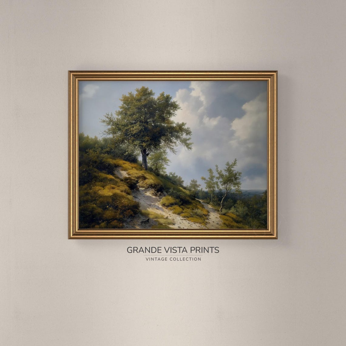 Spring Hilltop Tree Winding Country Lane Vintage Landscape Art Poster - Image 3