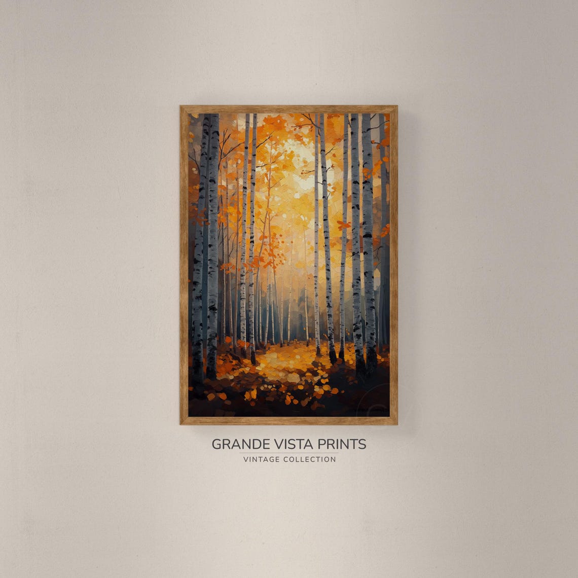Golden Birch Forest Portrait Glowing Canopy Fall Vintage Wall Art - Image 2