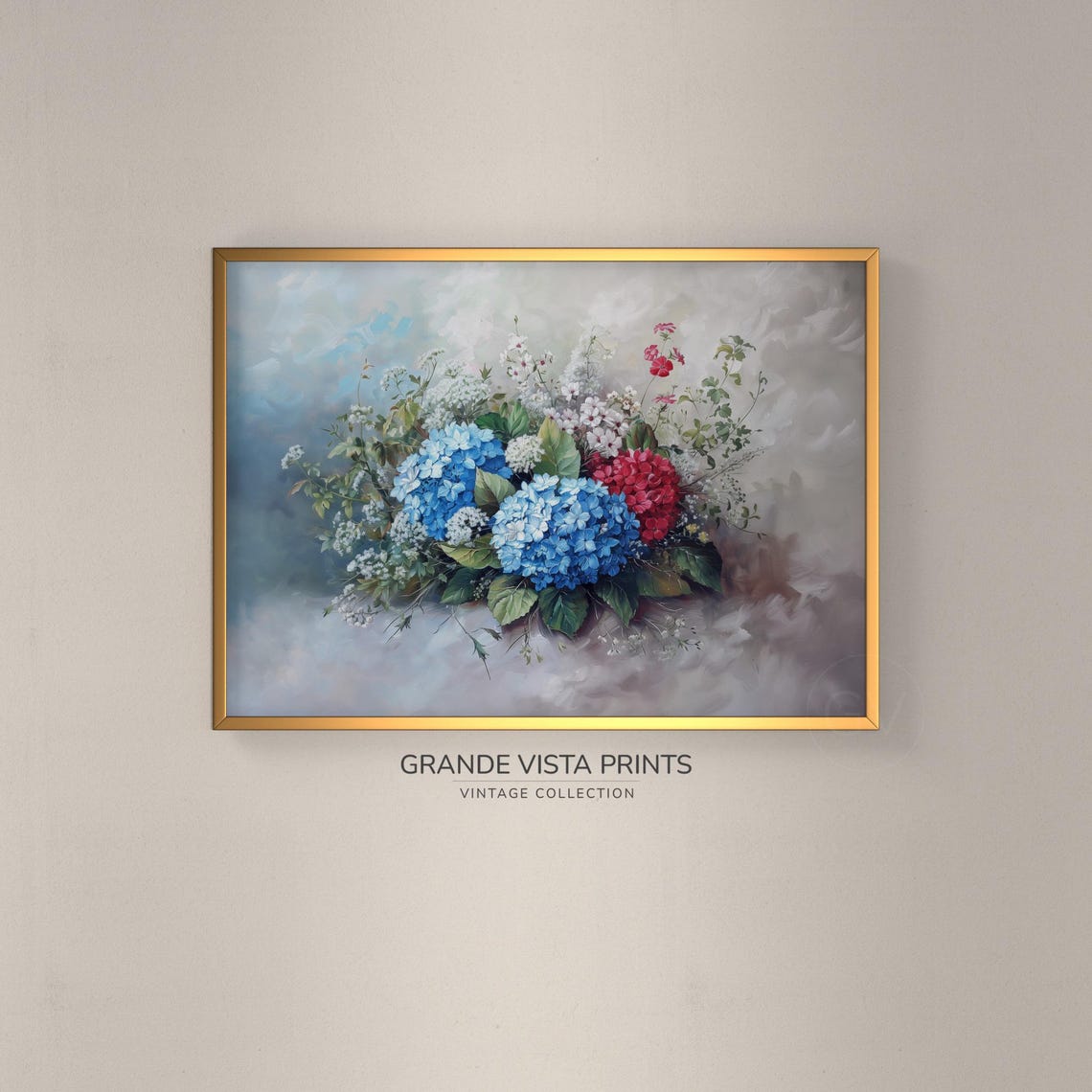 Blue Hydrangea Bloom Bouquet Vintage Floral Still Life Wall Poster