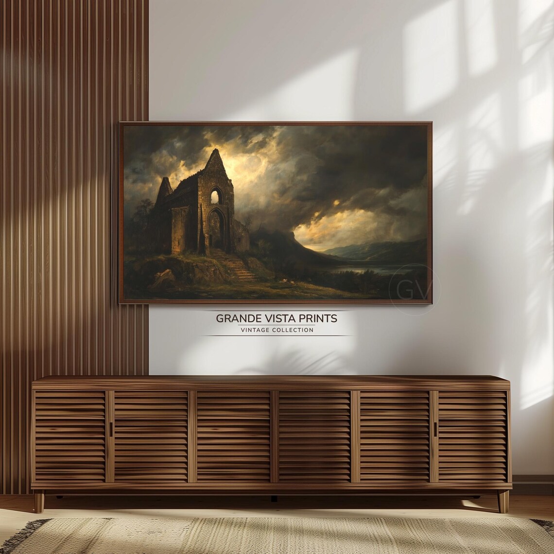 Spooky Chapel Ruins Golden Storm Clouds Vintage Haunted Halloween Art Poster - Image 3