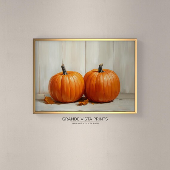 Two Orange Pumpkins Minimal White Fall Harvest Still Life Painting Poster