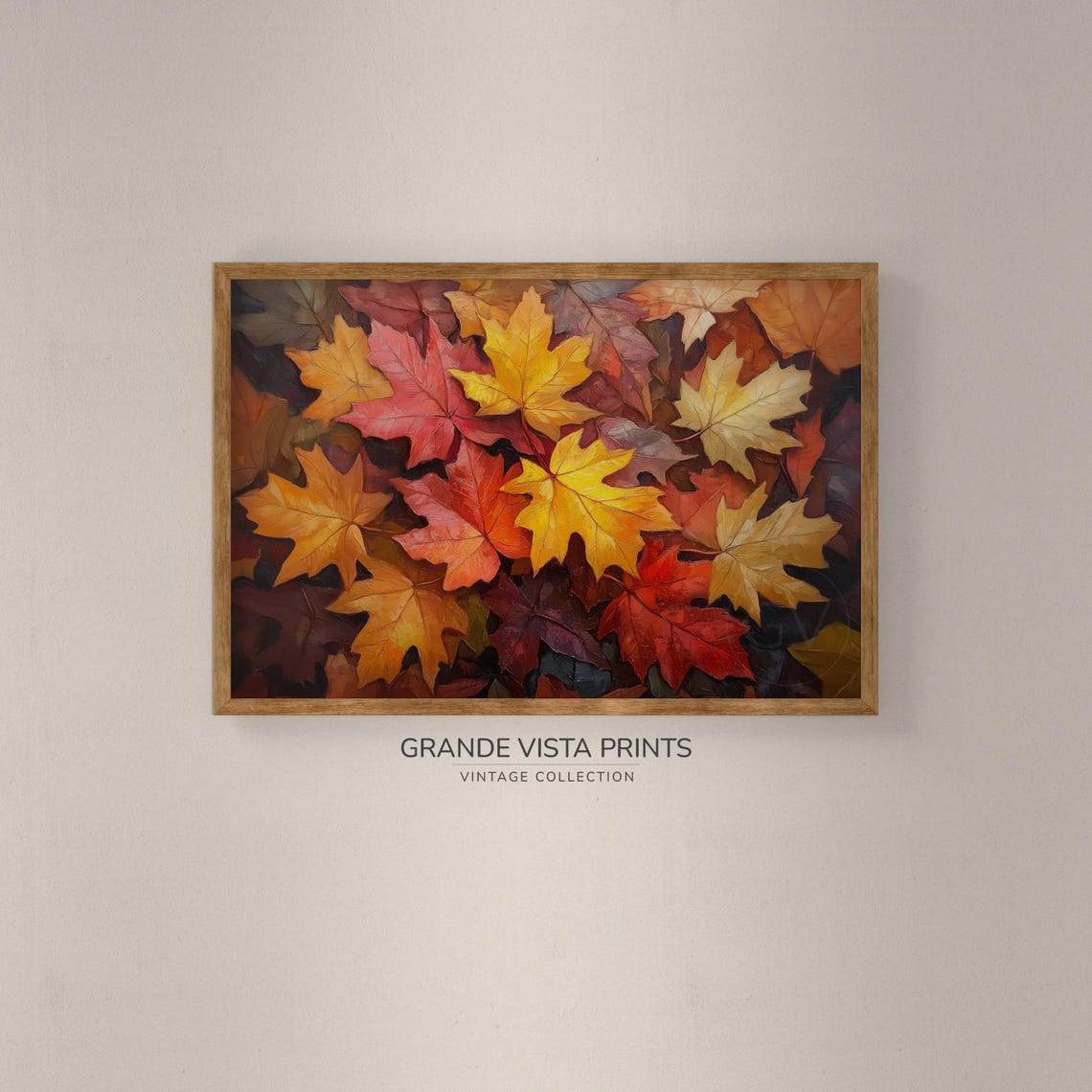 Maple Leaves Full Frame Golden Autumn Fall Foliage Painting Poster - Image 2