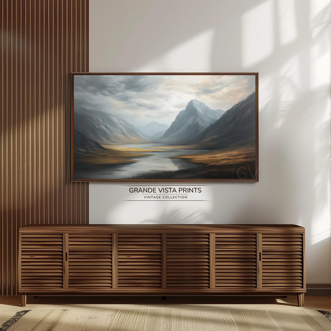 Misty Mountain River Valley Calm Water Soft Light Vintage Poster - Image 3