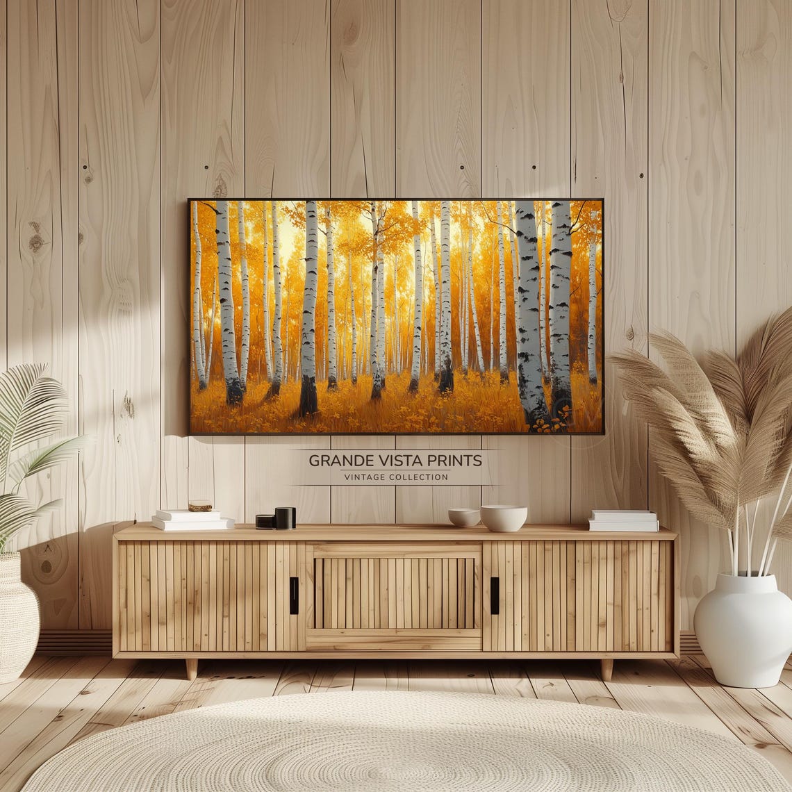 Golden Aspen Grove Yellow Birch Trees Sunlit Autumn Wall Art - Image 2